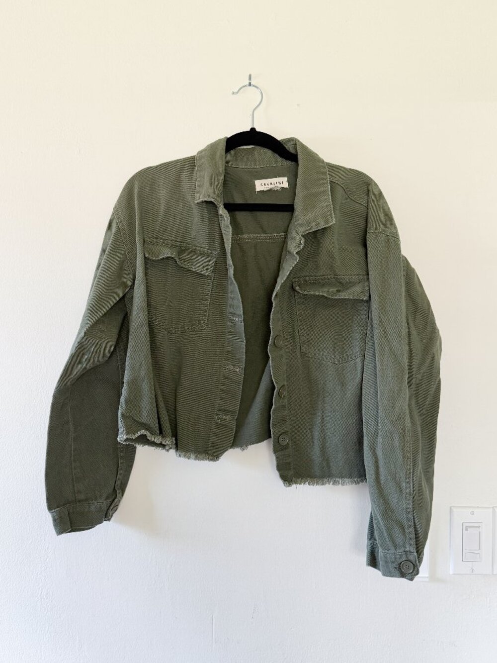 cavalini // cropped olive green denim jacket